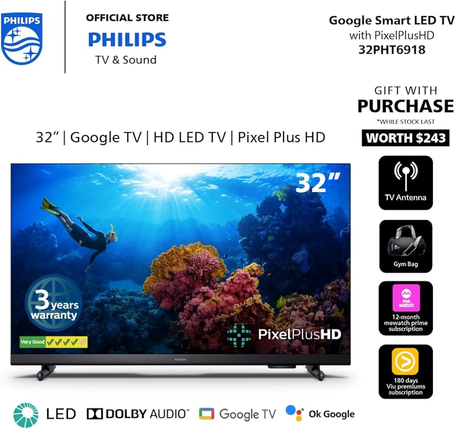 Philips 32PHT6918/98 6900 Series Google Smart LED TV, 32