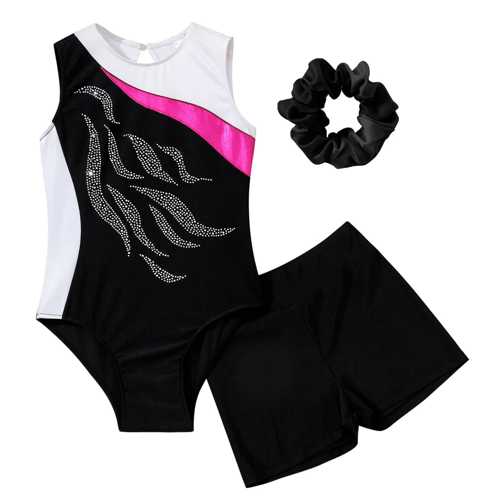 Maillot Gimnasia Ritmica Niña Conjunto de Ropa de Baile de Ballet for niñas, Leotardo de Gimnasia sin Mangas, Leotardo de Patinaje con Parches y Calzoncillos Tipo bóxer(Rose,8Y)