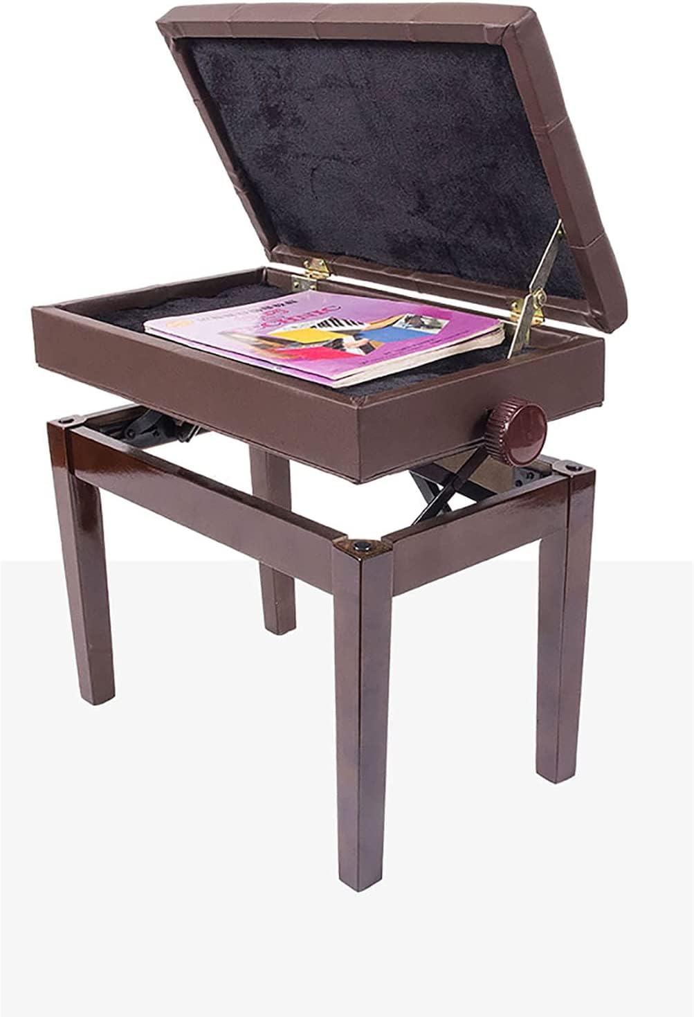 Klavierhocker, Bank, Frisiertisch, Solo, robust, bequem, echtes Leder, für eine Person, gefüllt mit hochelastischem Schwamm, 55 x 34, 47–57 cm (Null Braun)