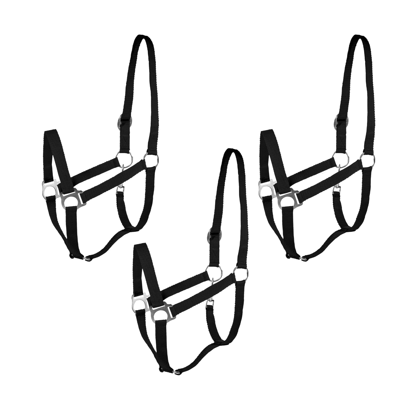 HORZE Basic Nylon Adjustable Horse Halter (Pack of 3) - Black - Cob