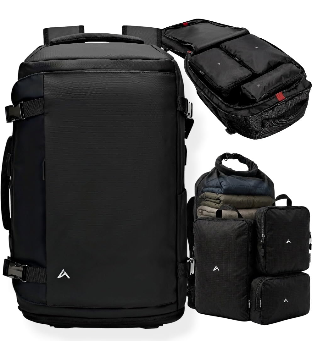 Mochilas de Viaje cabina avión para equipaje de mano de 35L, Unisex de 50x30x20. Travel backpack para Portátil de 15"-17". Mochila al vacío Hombre Mujer (ATMOS + SET 4 COMPRESOR+)