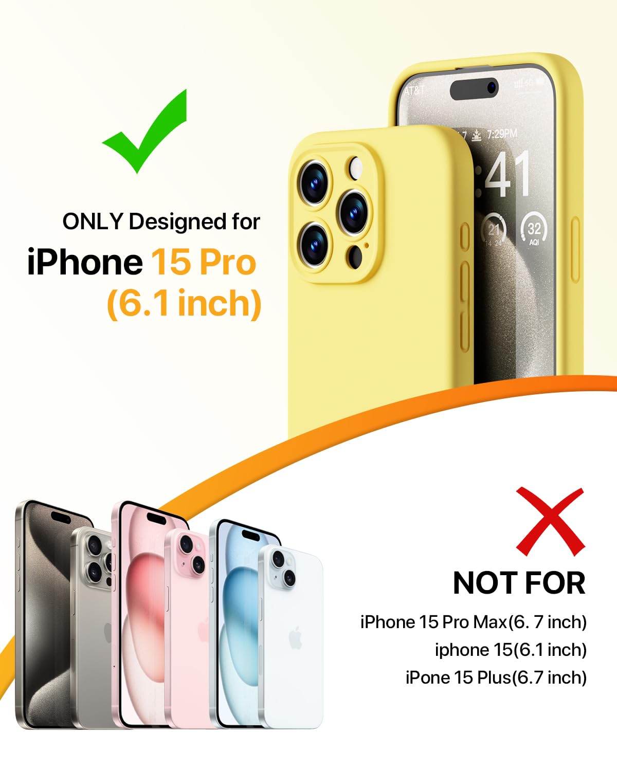 GOODVISH 3 in 1 iPhone 15 Pro Cover Silicone Premium 6.1" (2023), Custodia con 2 Pellicola Protettiva, Case per Cellulare Ultra Sottile Antiurto Resistente [Protezione Fotocamera], Giallo