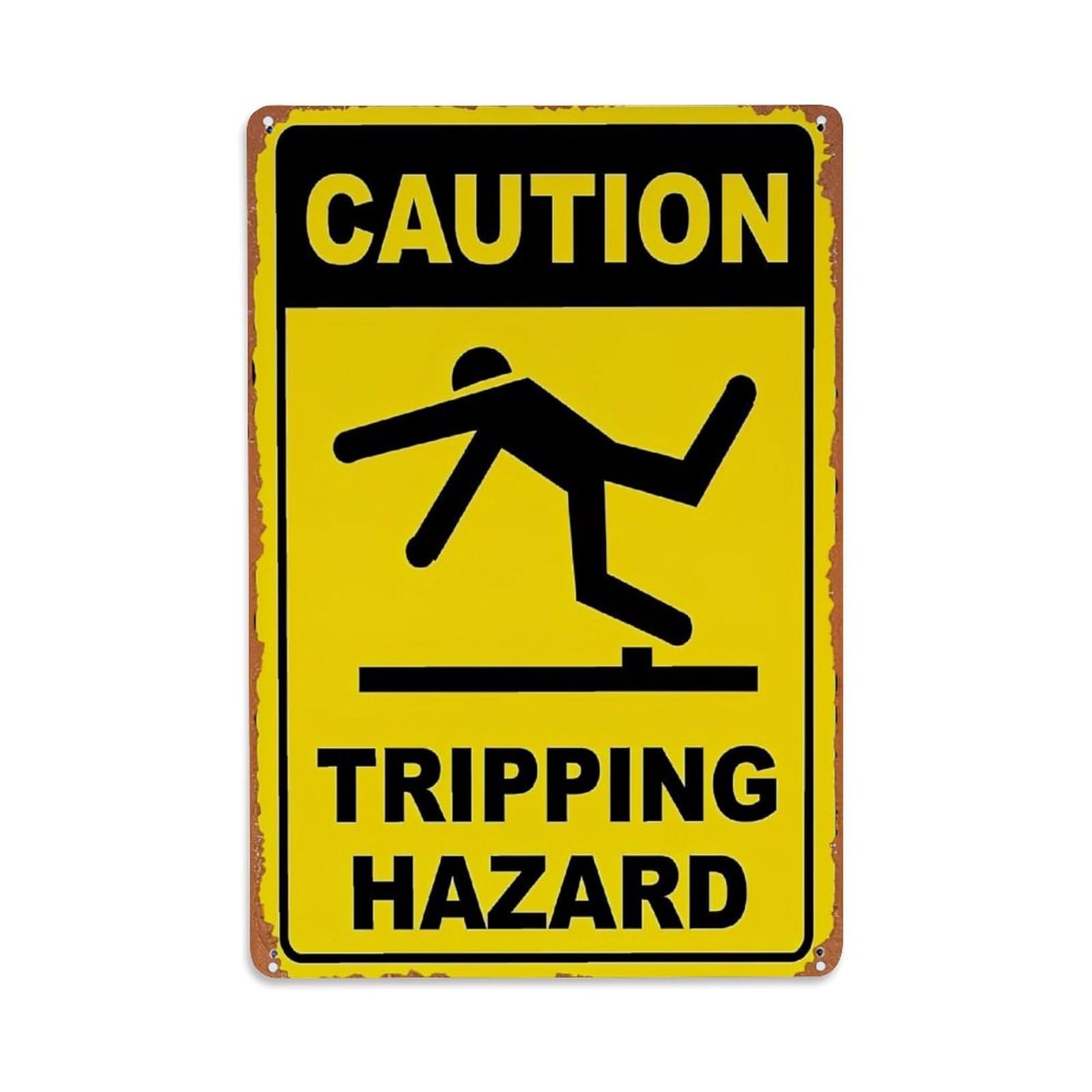 Jdfenggu Vintage Caution Tripping Hazard Sign Pattern Retro Metal Tin Sign, Decor Art Poster For Bar, Home, Man Cave, Kitchen, Laundry Room Gift 8X12inch