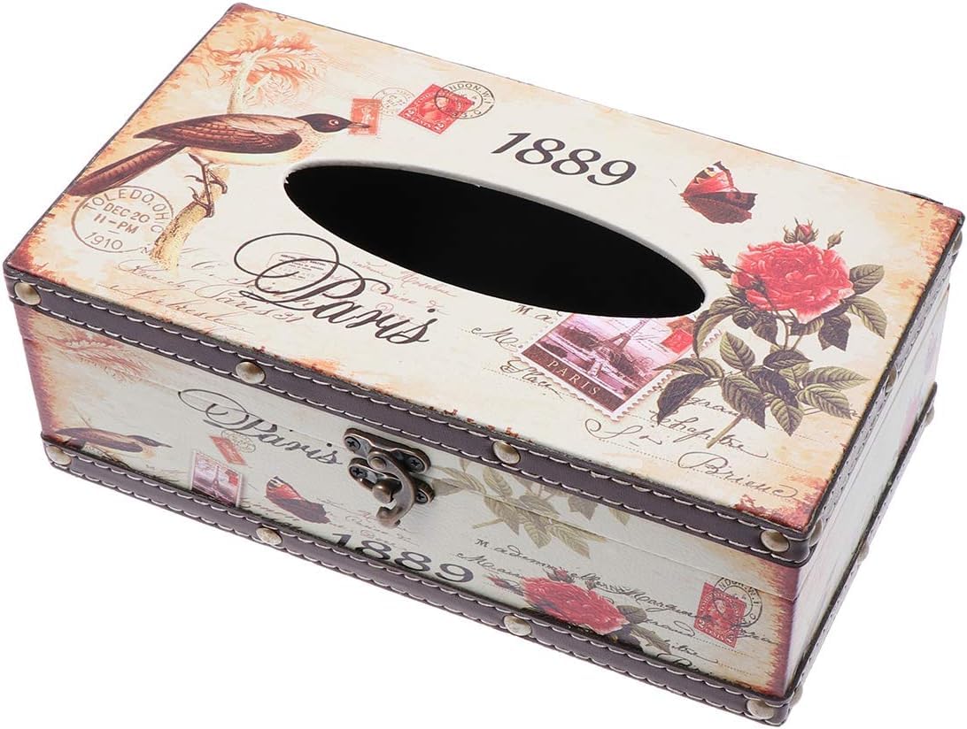 Tissue box， Retro Style Wooden Rectangular Tissue Box for Tissues and Napkins(B)