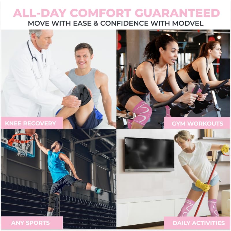 Miniatura 5 de Modvel Paquete de 2 rodilleras para mujeres y hombres  Rodilleras de compresión de entrenamiento para aliviar el dolor de rodilla, apoyo articular