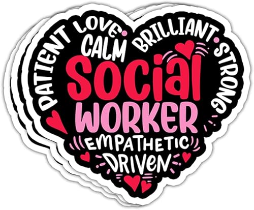 (3 piezas) Calcomanías de corazón para trabajadores sociales y trabajadores sociales, calcomanías divertidas para trabajadores sociales, regalos del