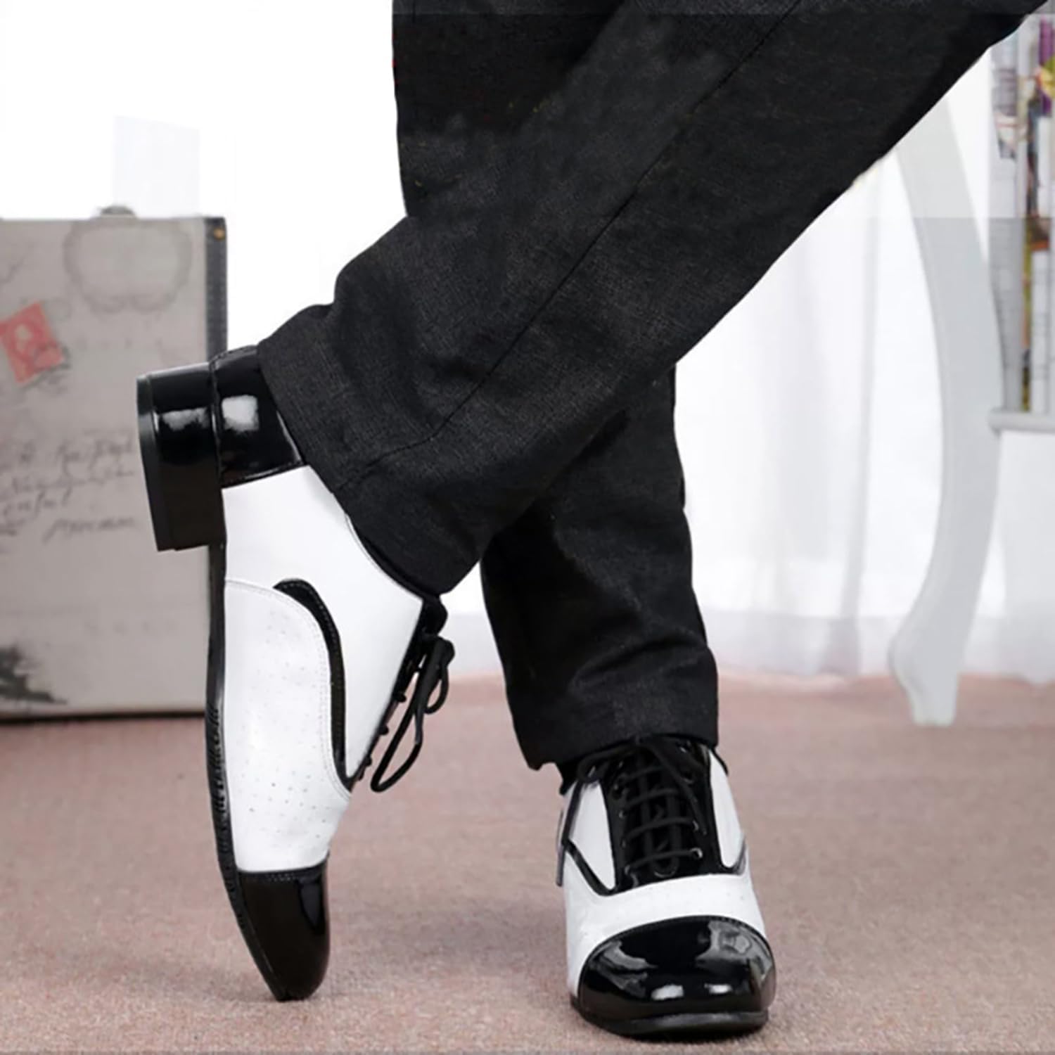 Men's Dance Shoes, Lace-Up Cowhide Leather Salsa Tango Waltz Ballroom Latin Dance Shoes for Outdoor