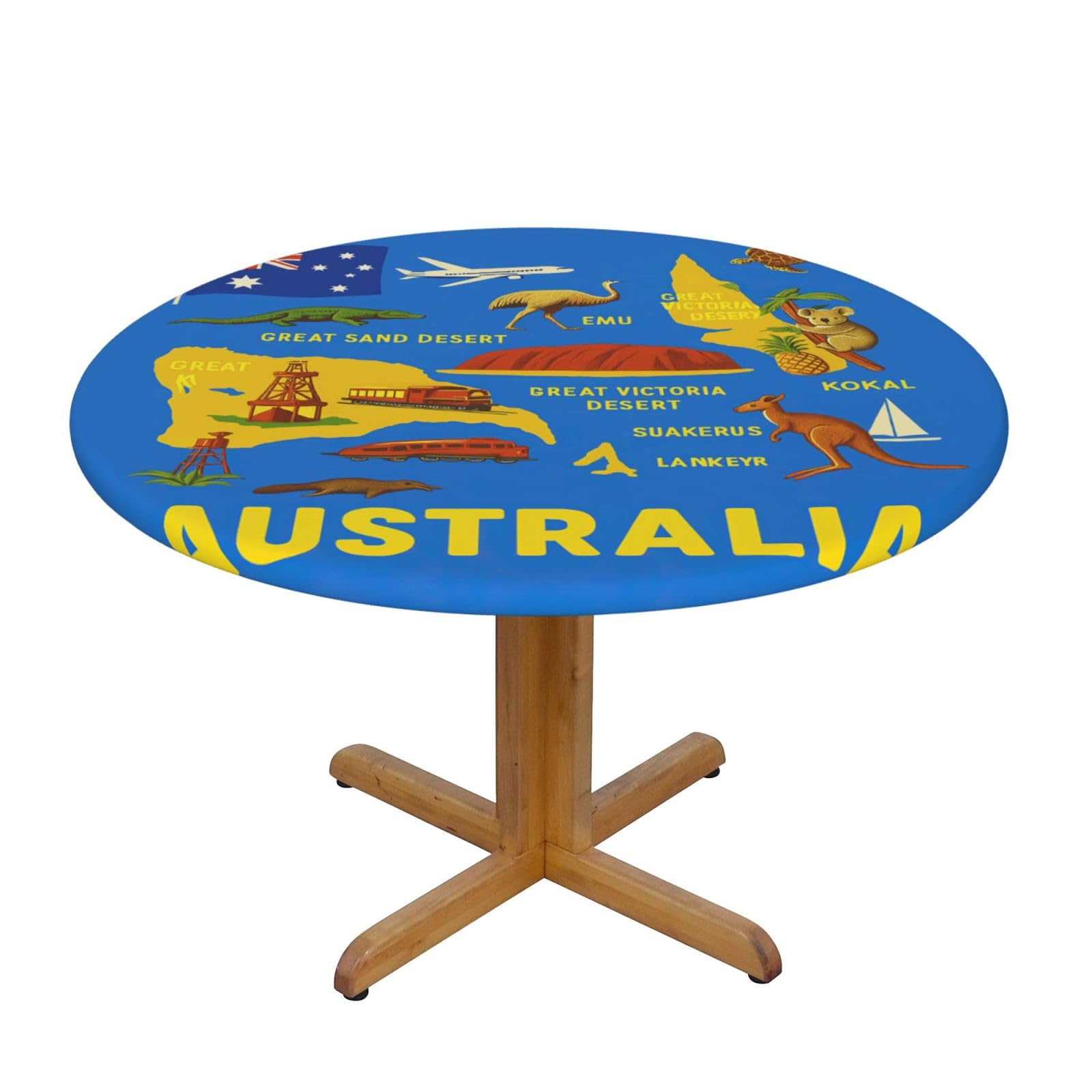 Australia Map Icons Print Oxford Wipeable Tablecloth Oil-Resistant Outdoor Table Cover Reusable Birthday Table Protector