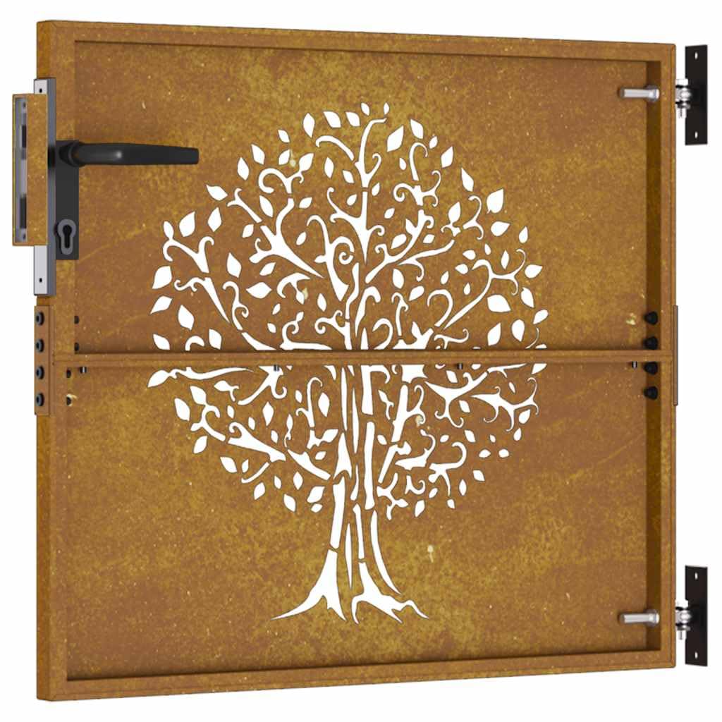 vidaXL Cancello da Giardino 85x75 cm in Acciaio Corten Design Albero, cancello in metallo, cancello da giardino anteriore, cancello da giardino con serratura