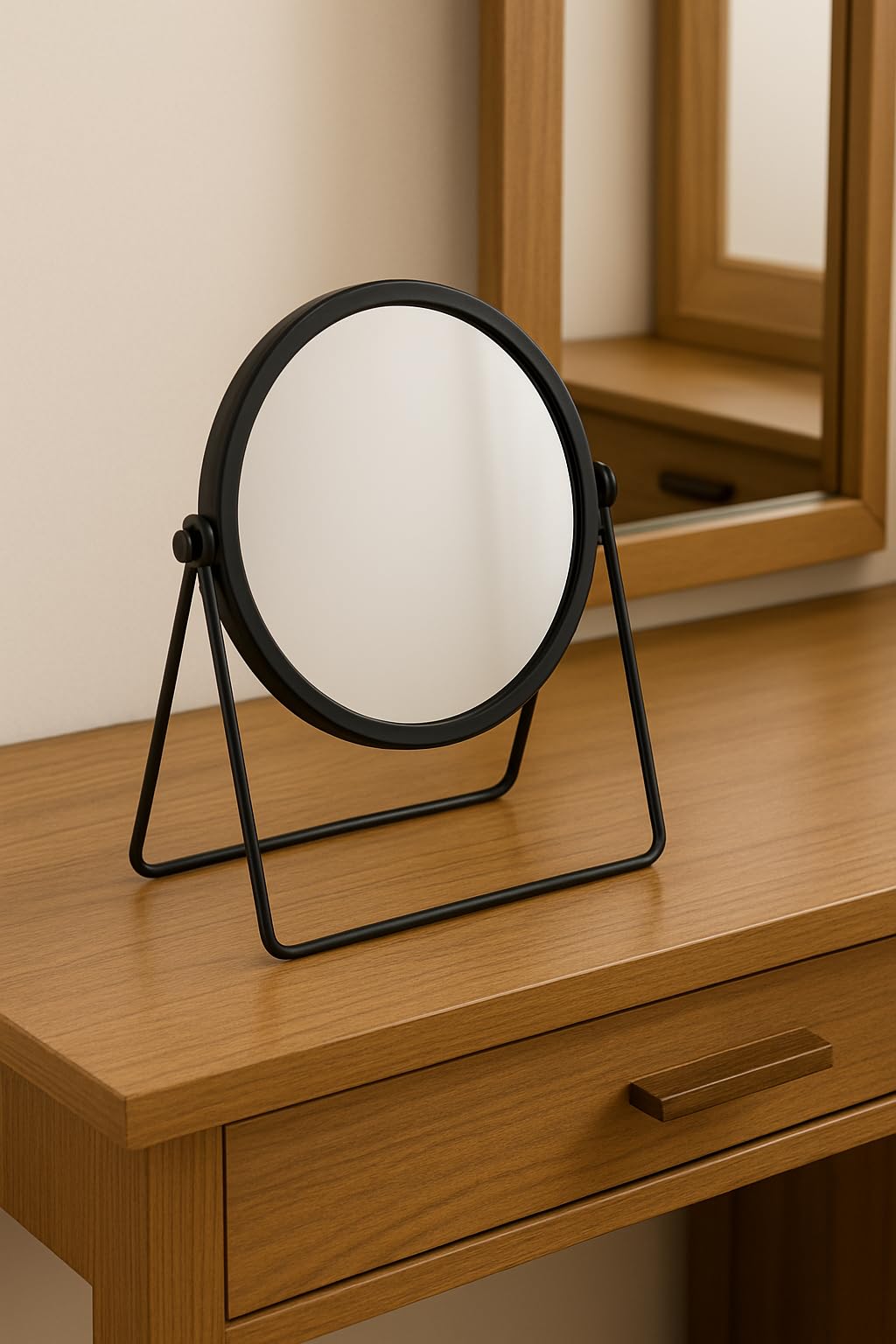 CHIBRO Double-Sided Magnifying Makeup Mirror – 1X/5X HD Glass, 360° Swivel Tabletop Mirror with Stable Metal Frame & Anti-Slip Base, Ideal for Desk, Dressing Table & Travel (Black)