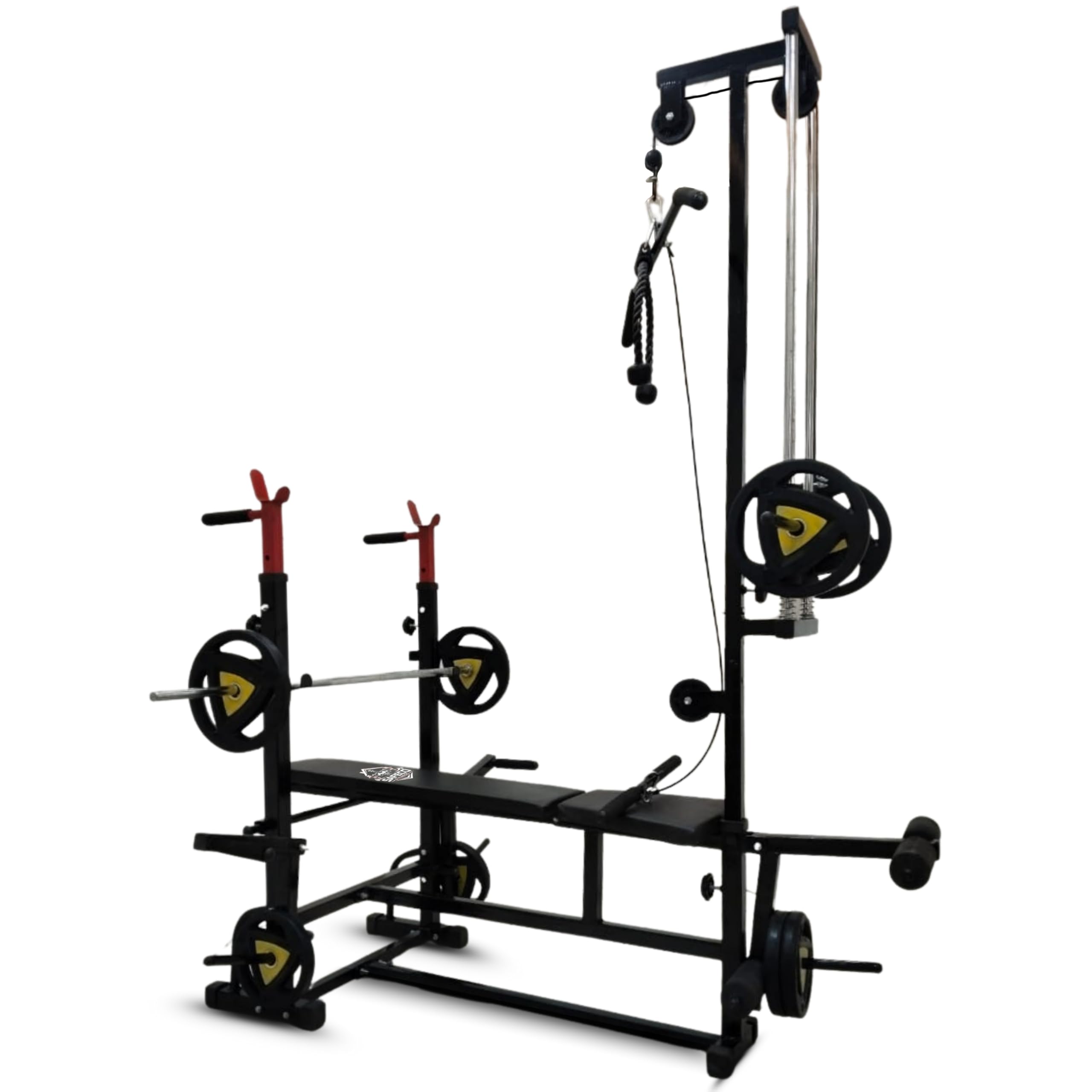 SAFECO FITNESS 20-in-1 All-in-One Home Gym Bench with Lat Pulldown, Smooth Cable Pulley System, Leg Curl & Leg Extension, Dip Handles, Barbell Rack, and Adjustable Incline-Flat-Decline Backrest for Complete Full-Body Strength Training (BLACK)-image-20