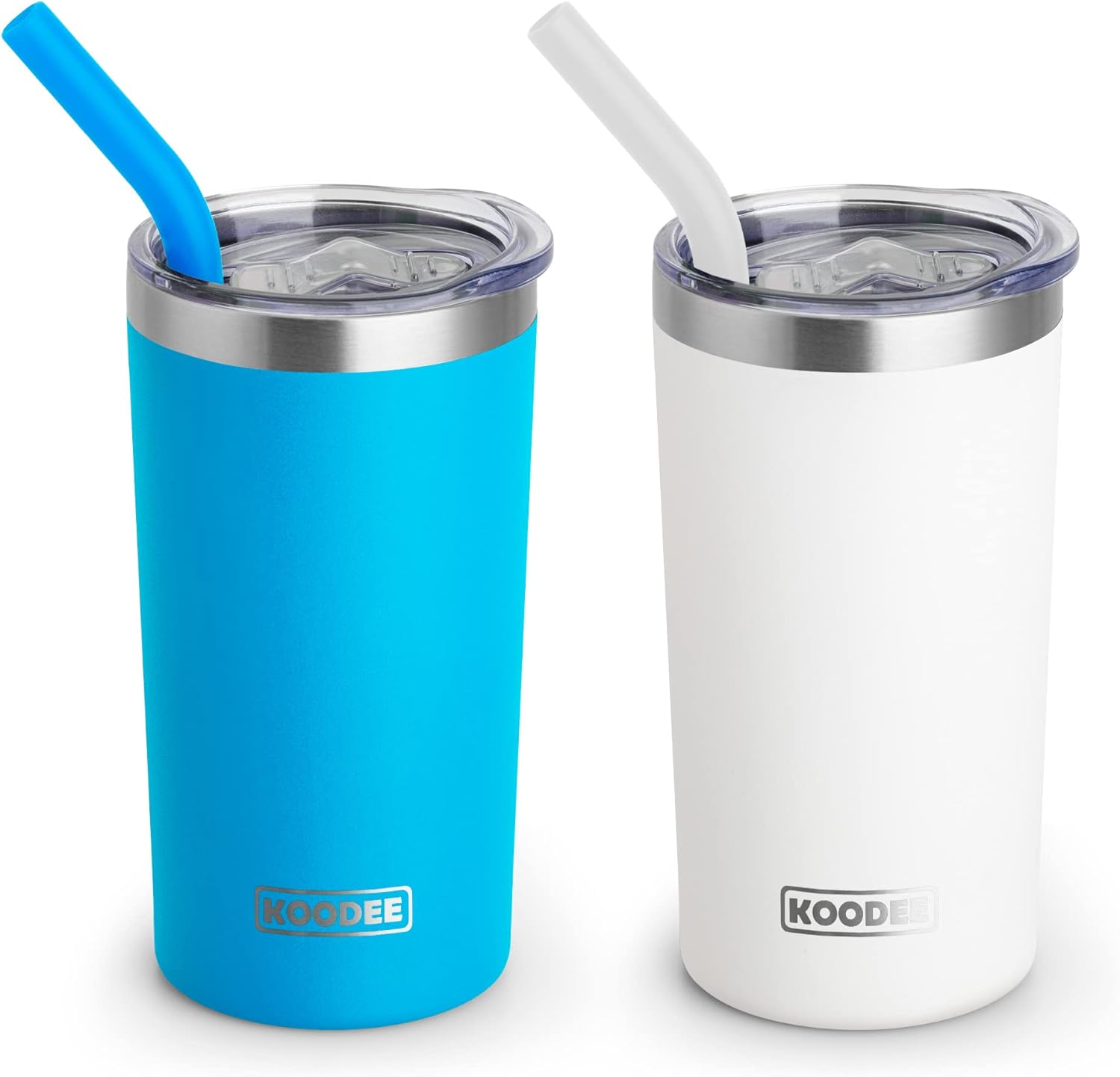 koodee Tumbler with Lids and Straws-12 oz Skinny Tumbler Stainless Steel Double Wall Vacuum Insulated Coffee Water Cup Spill Proof, BPA Free (Sky Blue-White)
