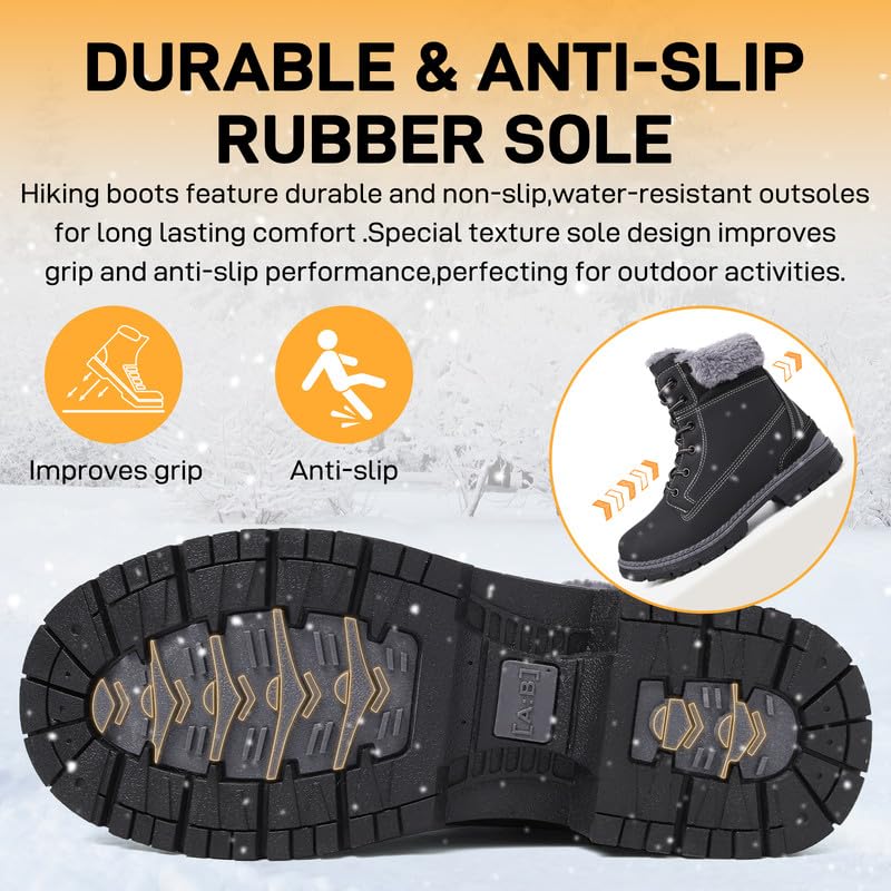 ziitop Stivali Donna Inverno Scarpe da Neve Impermeabili Stivaletti Pelliccia Stringate Outdoor Stivali da Trekking Caldi Snow Boots