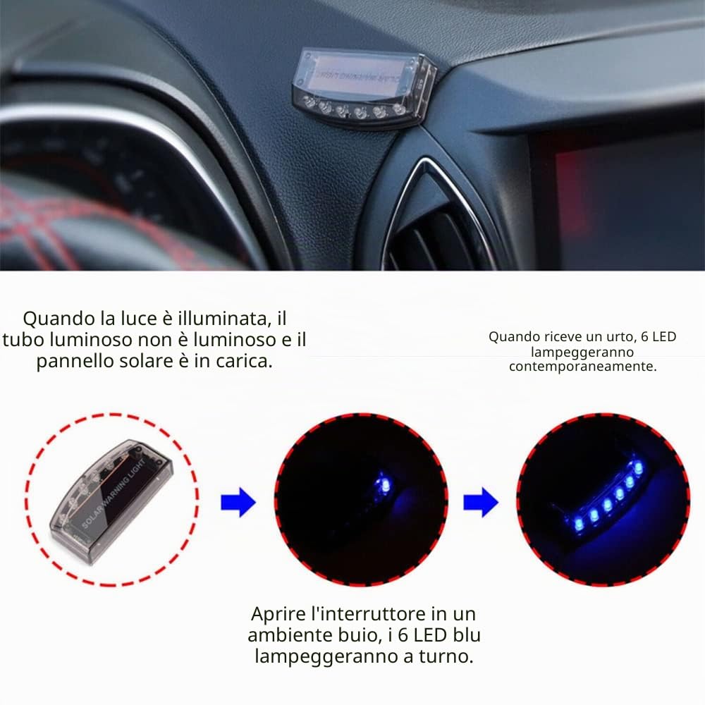 Baceyong 6 LED Luce Di Allarme Antifurto, Luce Di Allarme Antifurto Per Auto A Energia Solare, Spia Di Allarme Auto Lampeggiante Antifurto - Blu