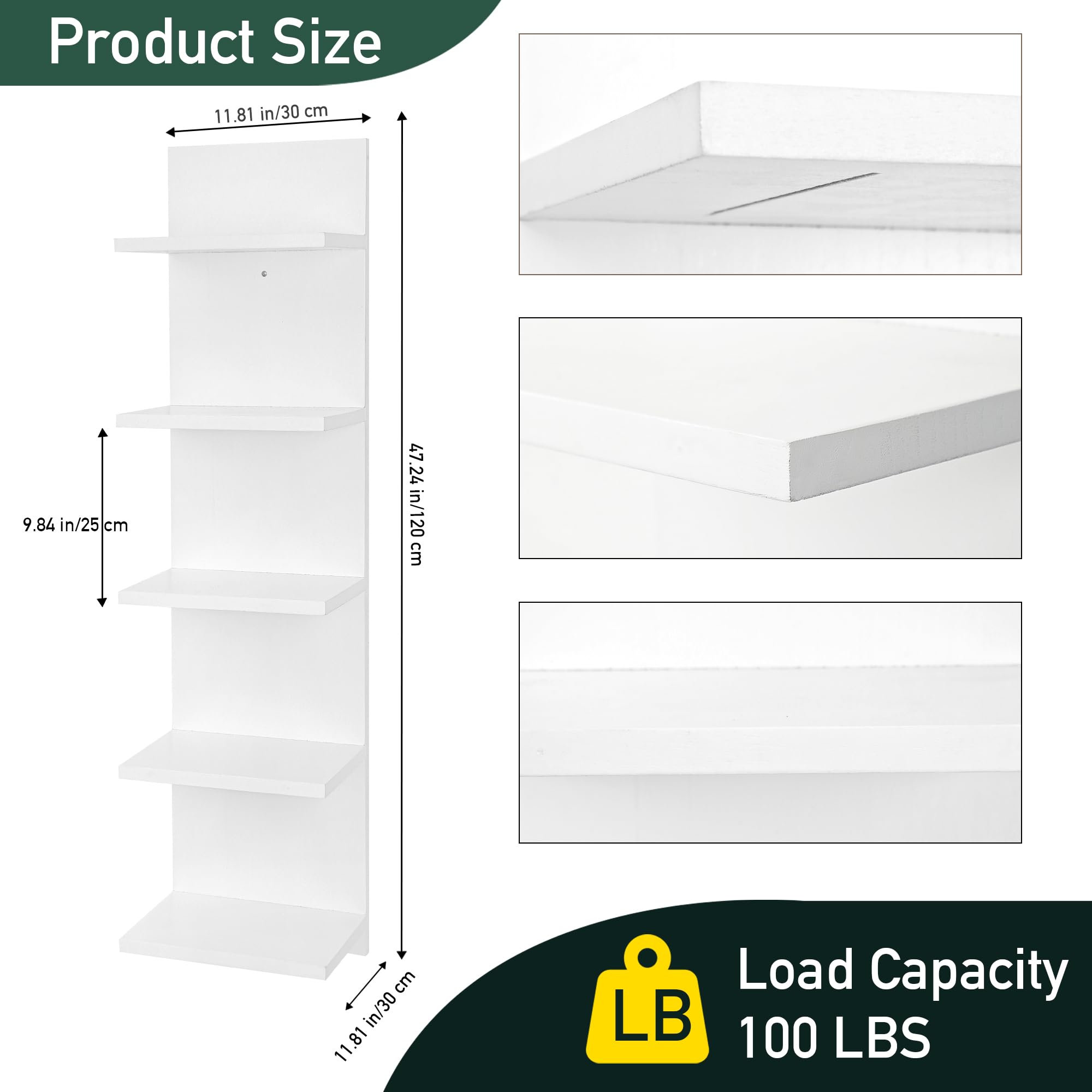 Estante de pared de madera de 5 niveles, organizador de almacenamiento flotante de columna vertical para decoración del hogar, estante flotante para decoración de pared para dormitorio, sala
