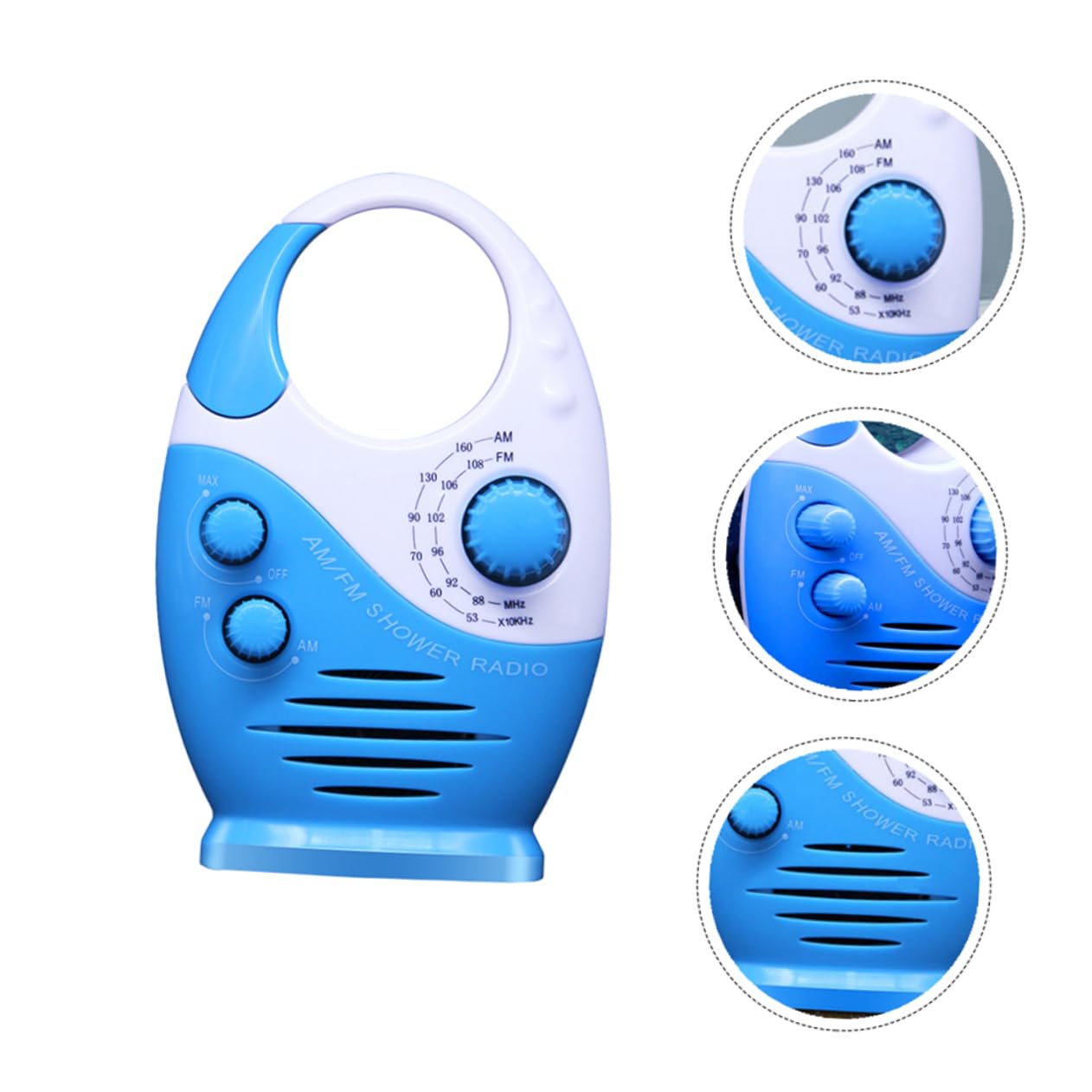 Radio Portátil Am/FM para Baño, Mini Radio Altavoz Integrado, Diseño Compacto y Resistente Al Agua, Adecuado para Ducha y Uso Doméstico, Color Azul, 1 Unidad