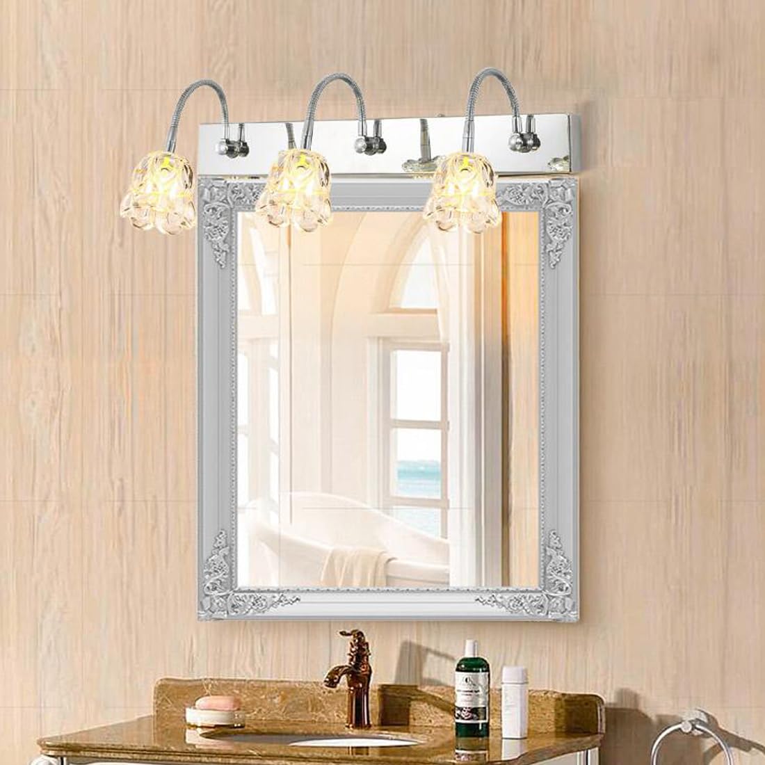 G4 Luce a Specchio da Bagno Argento regolabile Metallo LED lampada a Specchio Luce Calda 3000K Moderno Paralume in Vetro Design Industriale applique Toilette Casa degli Ospiti, Luce di Lettura, L46cm