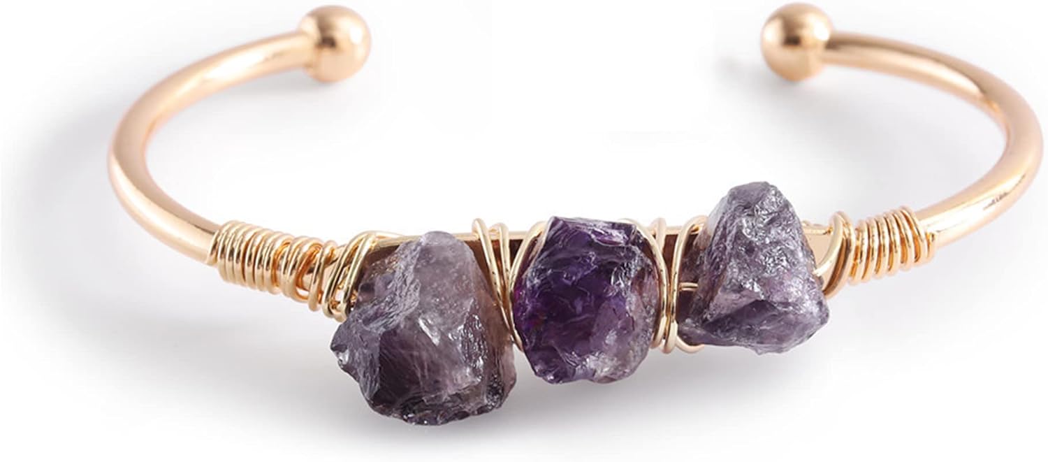 Purple Crystal Cuff Bracelet - Copper Stone Bangle Bracelet for Women