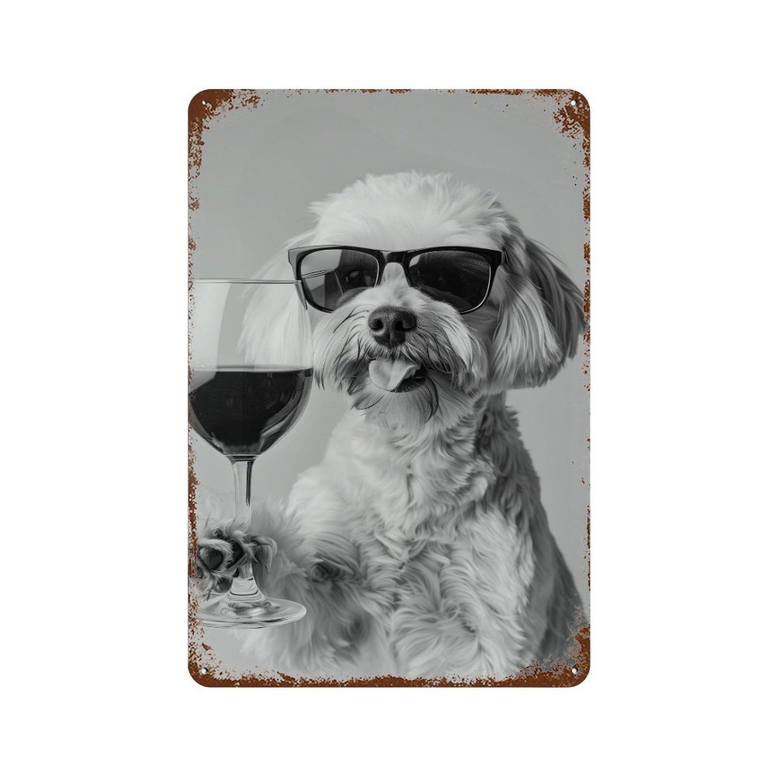 xiaoxiaoshen Maltipoo Drinking Wine Print Wall Decor Art Metal Tin Poster Modern Home Decor Art Home Bar Shop Decorations Vintage Sign 30x20cm
