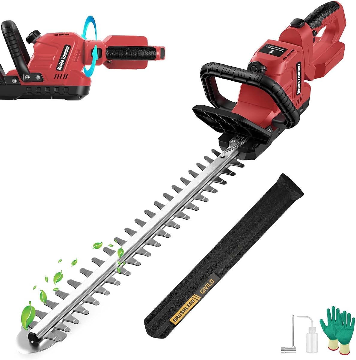 Givilo 22.4" Hedge Trimmer Cordless Compatible with Milwaukee M18 Battery | Brushless Dual-Action, Lightweight 5 lbs, 2/3" Cut Capacity, 180° Rotating Handle, Auto Lube, Aluminum Housing, No Battery