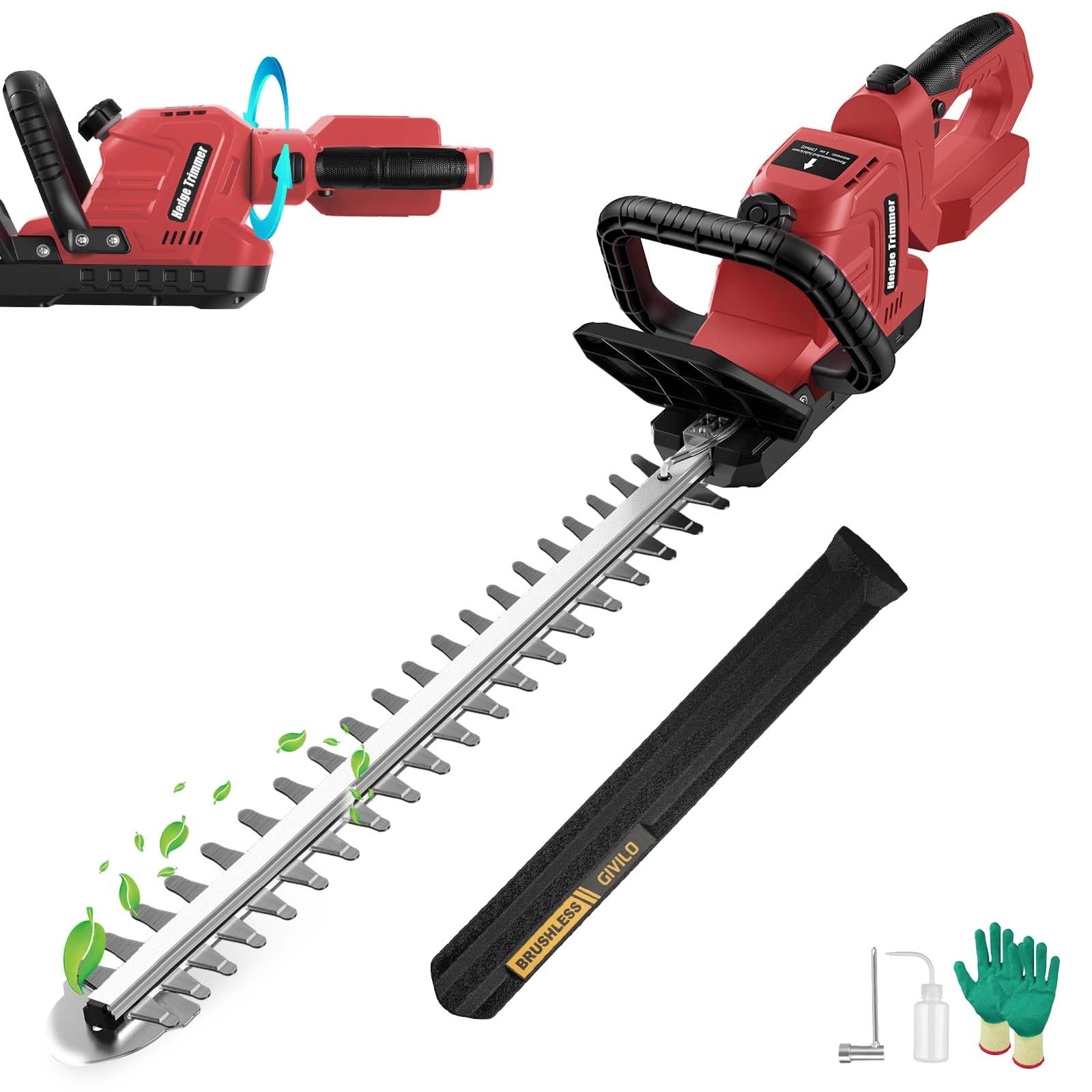Givilo 22.4" Hedge Trimmer Cordless Compatible with Milwaukee M18 Battery | Brushless Dual-Action, Lightweight 5 lbs, 2/3" Cut Capacity, 180° Rotating Handle, Auto Lube, Aluminum Housing, No Battery