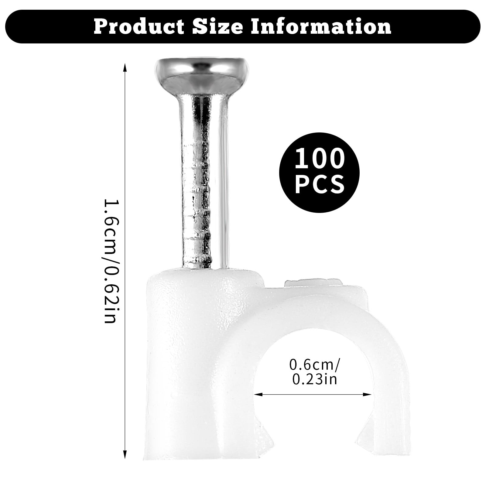 Andibro 100 sztuk kablowe, zaciski do gwoździ, zaciski z uchwytem na gwoździe, do ściennych kabli, 6 mm, zarządzanie kablami, sieciowe, białe (6 mm)