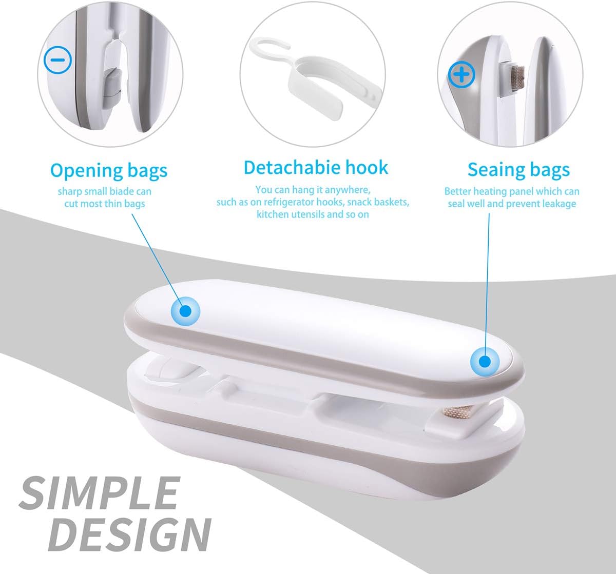 ZHILING Mini Bag Sealer Portable Mini Sealing Household Machine Handheld 2 in 1 Heat Sealer and Cutter for Plastic Bags Food Storage Snack Fresh Bag Sealer (Battery Not Included)