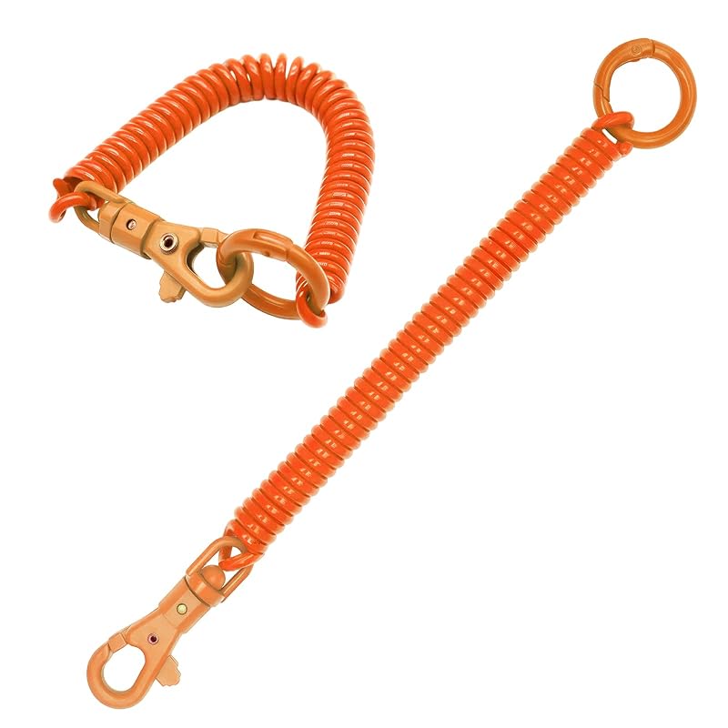 TENOC Chaveiro Espiral com Cordão Elástico, Fecho Lagosta e Mosquetão Laranja, 1 unidade