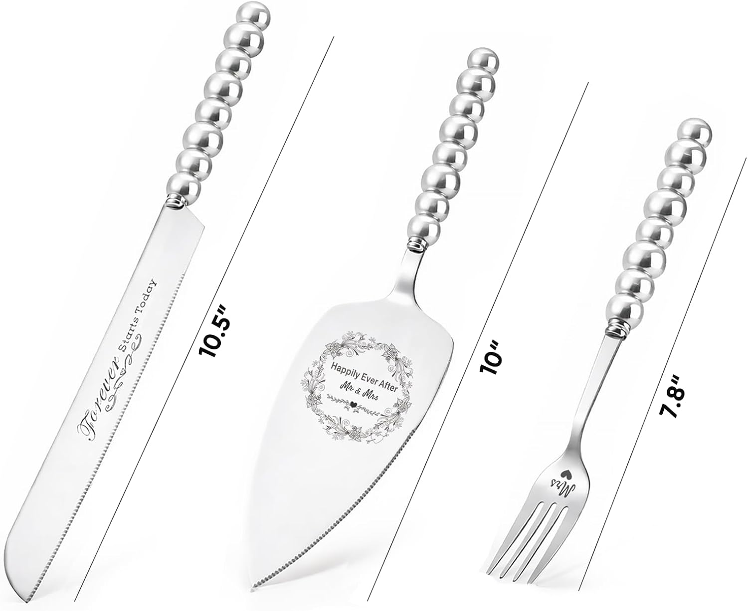 Wedding Cake Cutting Set, Silver Stainless Steel with Ceramic Handles