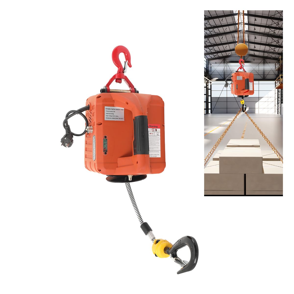 Elektrische Seilwinde 500kg 1500W 230V Funkfernbed. Hub 7,6m | Tragbare Seilwinde 5m/min, mit Fernbedienung, für Garage/Baustelle.