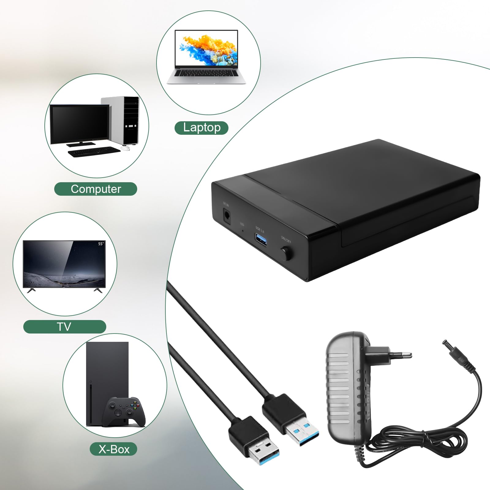 Docking Station per Disco Rigido, Docking Station per Disco Rigido da 2,5 / 3,5 Pollici SATA HDD/SSD, Docking Station USB 3.0 USB Tipo-A, Supporto UASP, Adattatore Disco Rigido 5Gbps