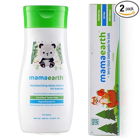 Mamaearth Daily Moisturizing Baby Lotion, 200ml ?nd 100 Percent Natural Berry Blast Kids Toothpaste, 50g