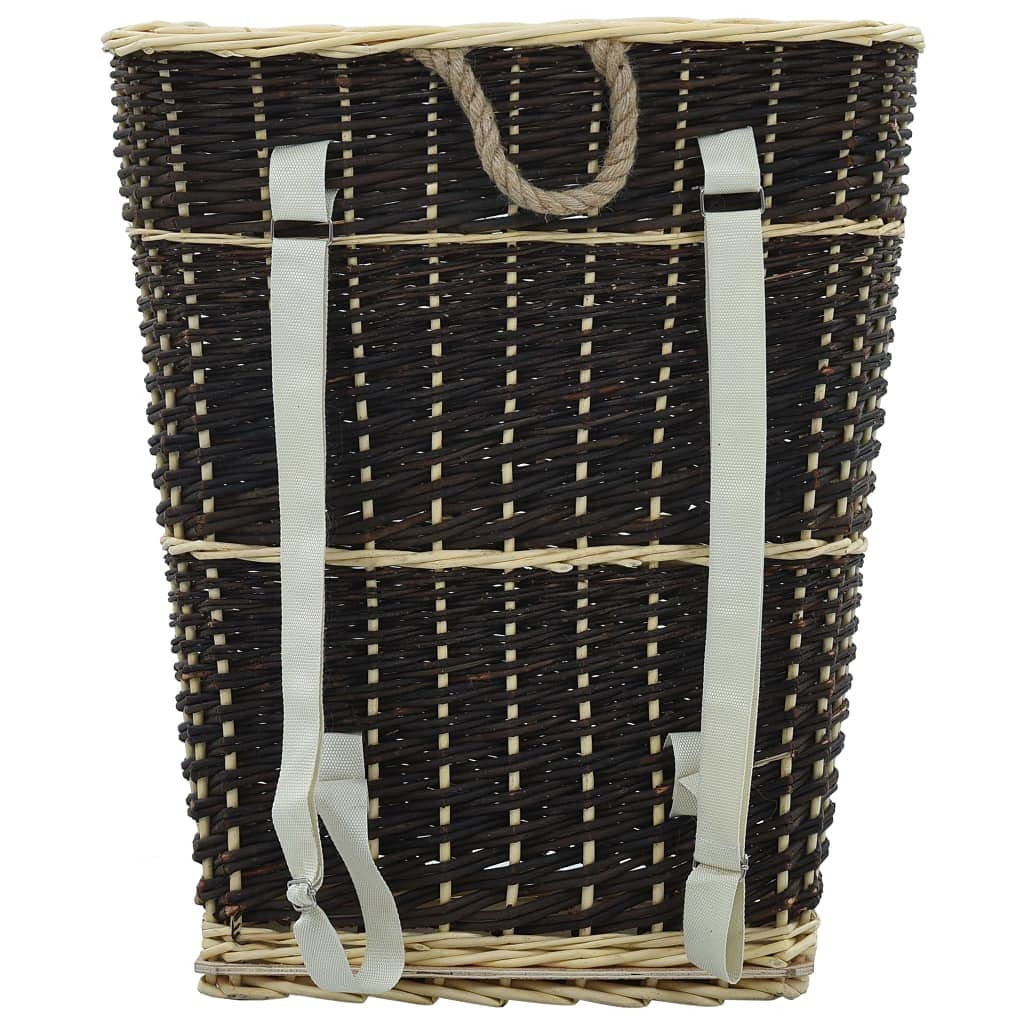 Mangloder Holzkorb aus Naturweide mit Trageriemen 57 x 51 x 69 cm braun für Brennholz Feuerholz Halter Aufbewahrung Lagerung Kamin Ofen Garten und Terrasse