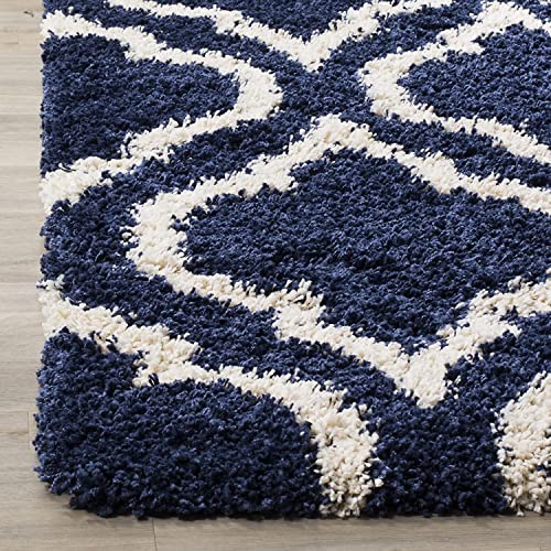 Image of Super Ultra Modern Soft Shaggy Handcrafted Anti-Skid Silk Touch Carpet, Size 2x6 Feet, Color NAVYY Ivory