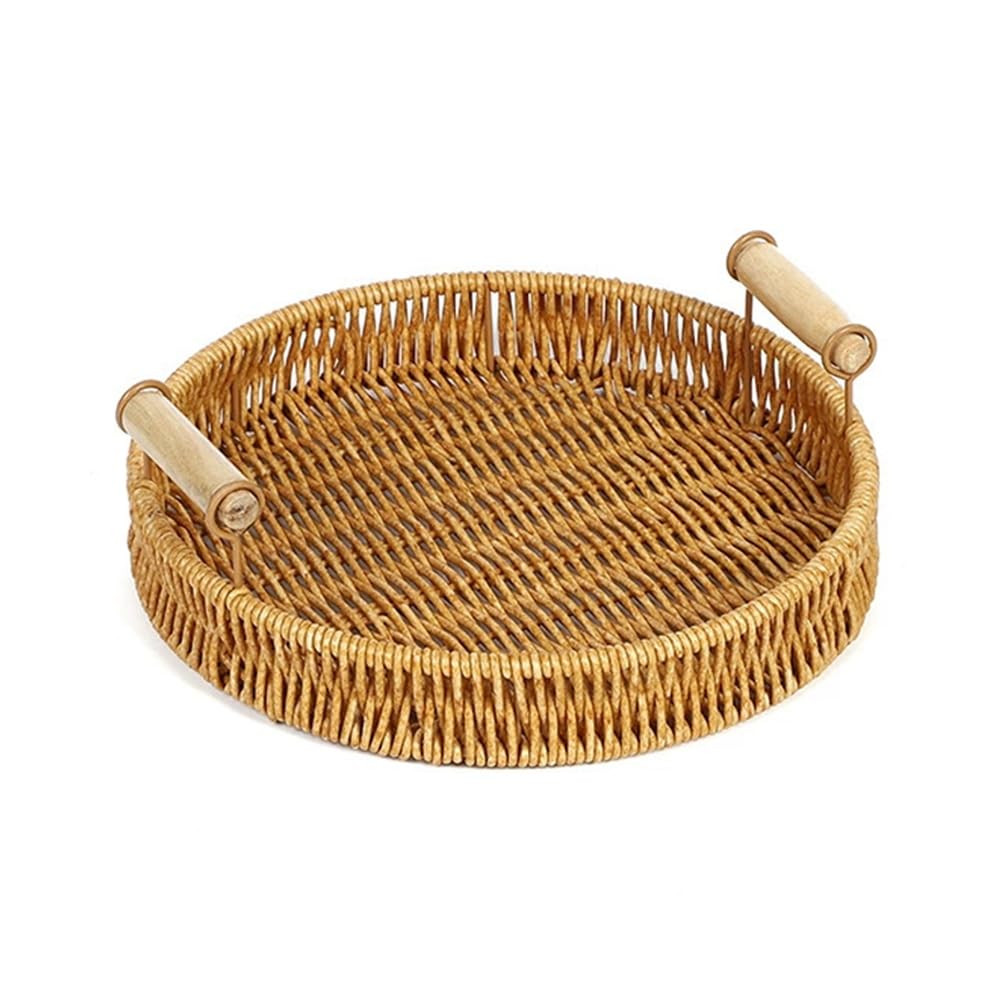 UDSKNV[KSL Handmade Woven Rattan Tray& Food Storage Basket Kitchen Organizer, Farmhouse Style Eco-Friendly Home Decor Handwoven