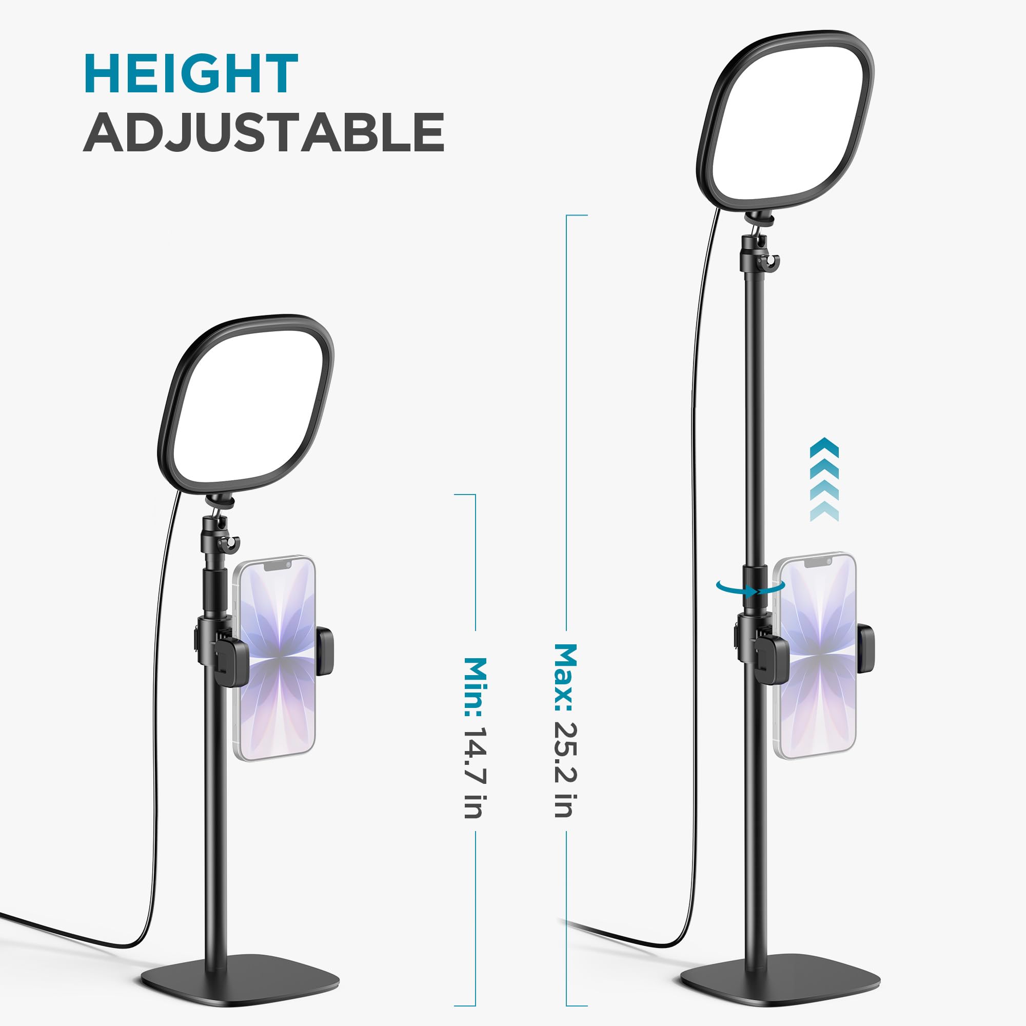 InnoGear Illuminazione con zoom per computer, 50 modalità di illuminazione, illuminazione per videoconferenza, con supporto per telefono cellulare, luci per selfie, scrivania, webcam, anello luminoso