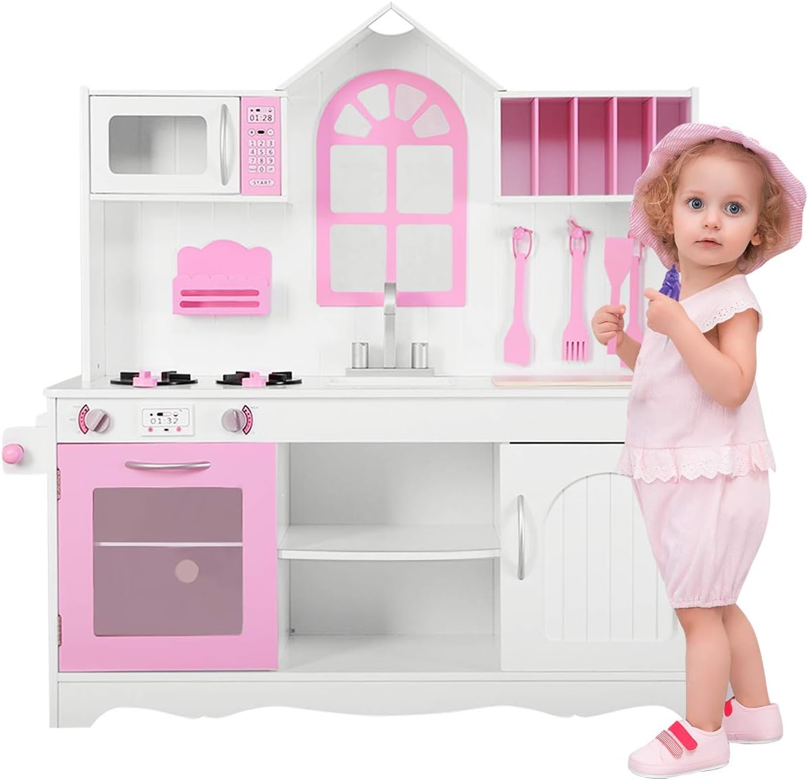 Image of Set da Cucina Giocattolo per Bambini, Set da Cucina in Legno con Accessori da Cucina, Set da Cucina Giocattolo con Pentole in Legno per Bambini, per Bambini 3+ Anni