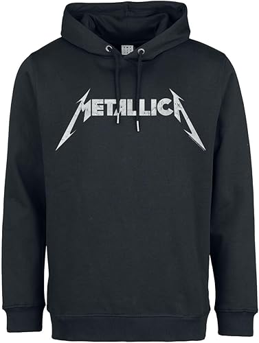 Metallica Amplified Collection White Logo Hoodie – Men's Black Sweatshirt, Regular Fit, Super Soft Fleece