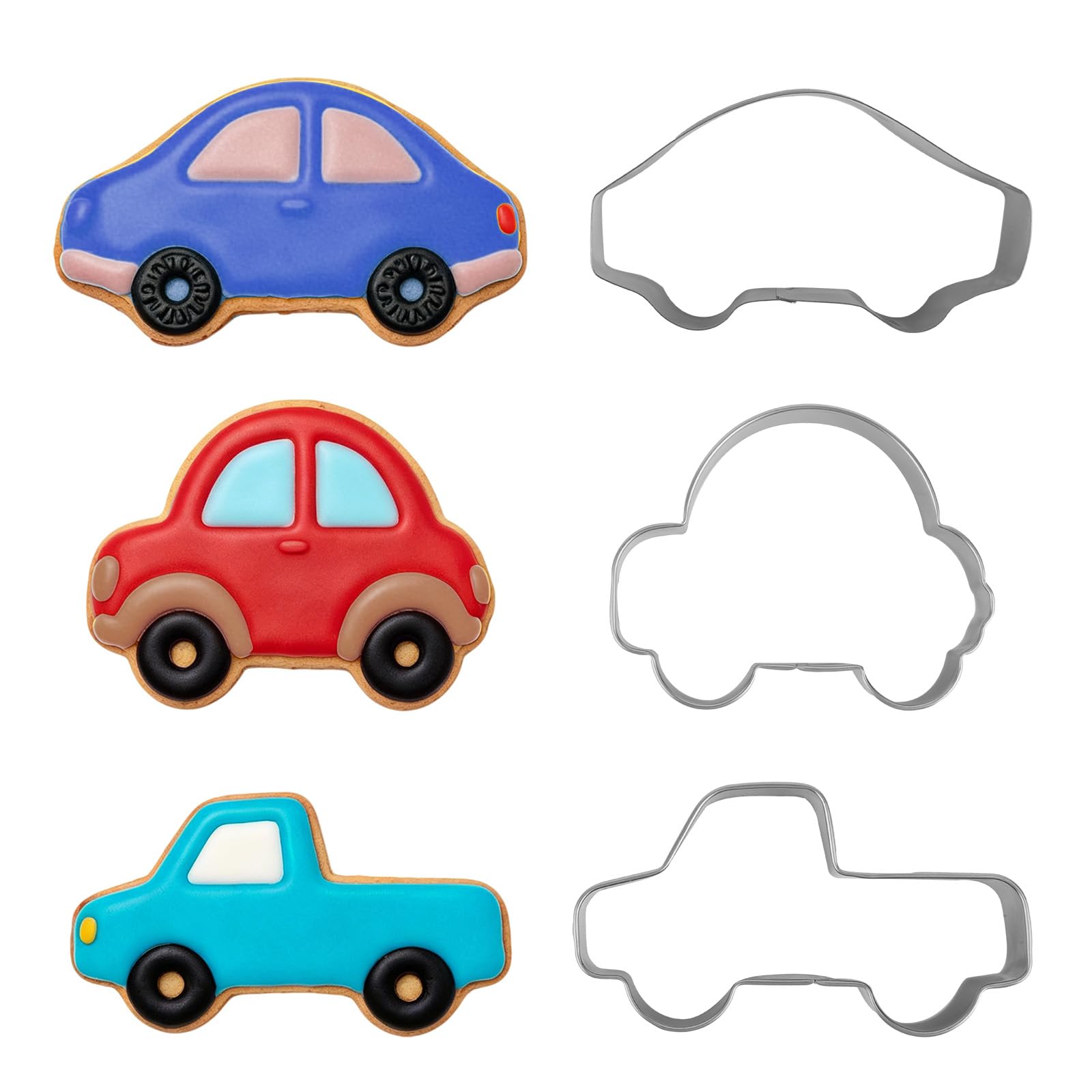 3pcs Stainless Steel Car Cookie Cutter Vehicle Shape Biscuit Molds for Kids
