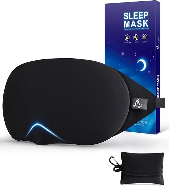Mavogel Cotton Sleep Eye Mask - Updated Design Light Blocking with Adjustable Nose Bridge, Soft and Comfortable Night Eye Mask for Men Women, Eye Blinder for Shift Work, Includes Travel Pouch, Black - 1