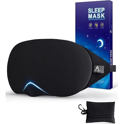 Mavogel Cotton Sleep Eye Mask - Updated Design Light Blocking with Adjustable Nose Bridge, Soft and Comfortable Night Eye Mask for Men Women, Eye Blinder for Shift Work, Includes Travel Pouch, Black
