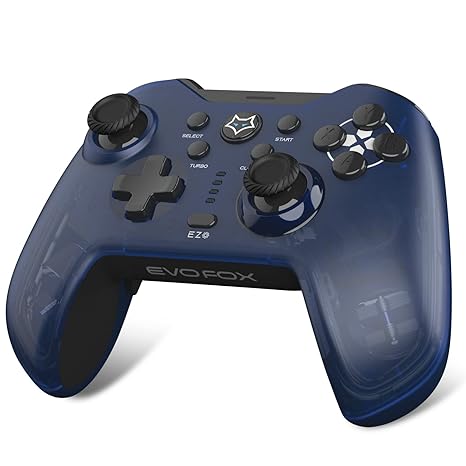 Amkette EvoFox Elite X Wireless Gamepad for PC with Dual Vibration Motors, 2 Macro Back Buttons, Low Latency Plug and Play, Free USB Extender, Translucent Shell (Blue)
