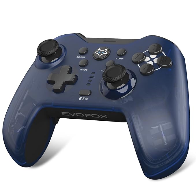 Amkette EvoFox Elite X Wireless Gamepad for PC with Dual Vibration Motors, 2 Macro Back Buttons, Low Latency Plug and Play, Free USB Extender, Translucent Shell (Blue)