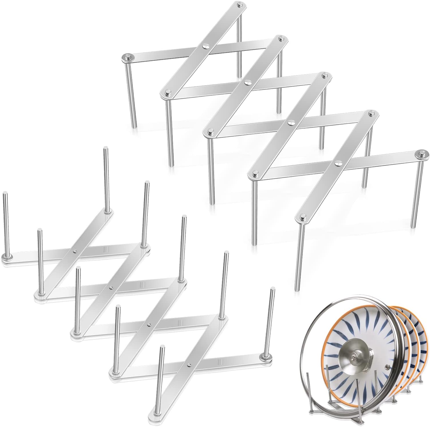 Extendable Pot Lid Organizer Rack, 2 PCS Stainless Steel Adjustable Pot