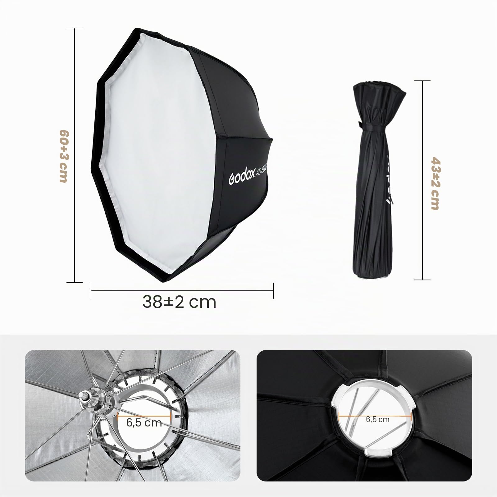 Godox AD-S60S Boîte à Lumière, Portable Mount Softbox pour Godox AD400Pro AD300Pro AD300ProII Flash de Studio et ML60 ML60Bi ML60IIBi ML100R ML100Bi Lumière LED