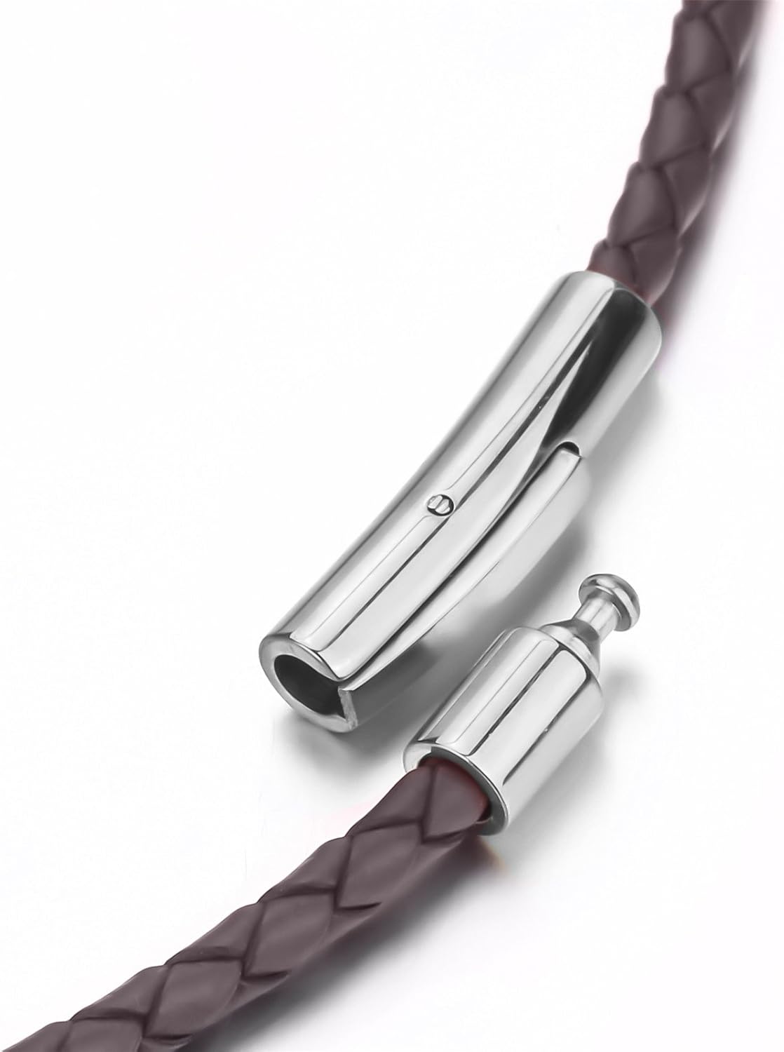 Braided Leather Cord 3MM Chain Necklace Stainless Steel Durable Snap Clasp, Men Women DIY Woven Rope Chain for Pendant Black/Brown/Red/Blue 18-30inch - Image 5