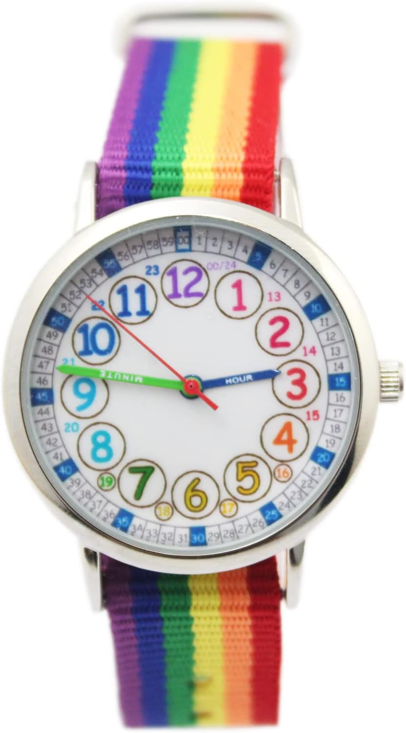 Bigbangbang Kids Analog Watch， Learning Time Watch, First Watch Soft Cloth Strap,Read time Study Time Todder Watch,Kindergarten Learn Time Watches,Pink Girl Watch， Girls Ages 7-10…