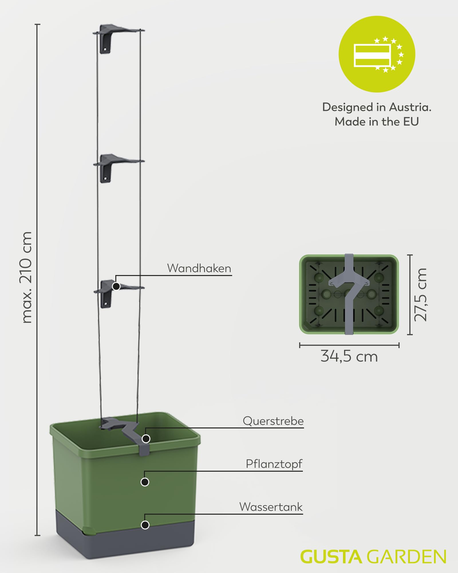 GUSTA GARDEN Curt Cucumber - Selbstbewässernder Gurkentopf mit Ranksystem, 20L Erdvolumen & 4,5L Wassertank, Rankhilfe, Gurken, UV-Stabil, Made in EU (blau)