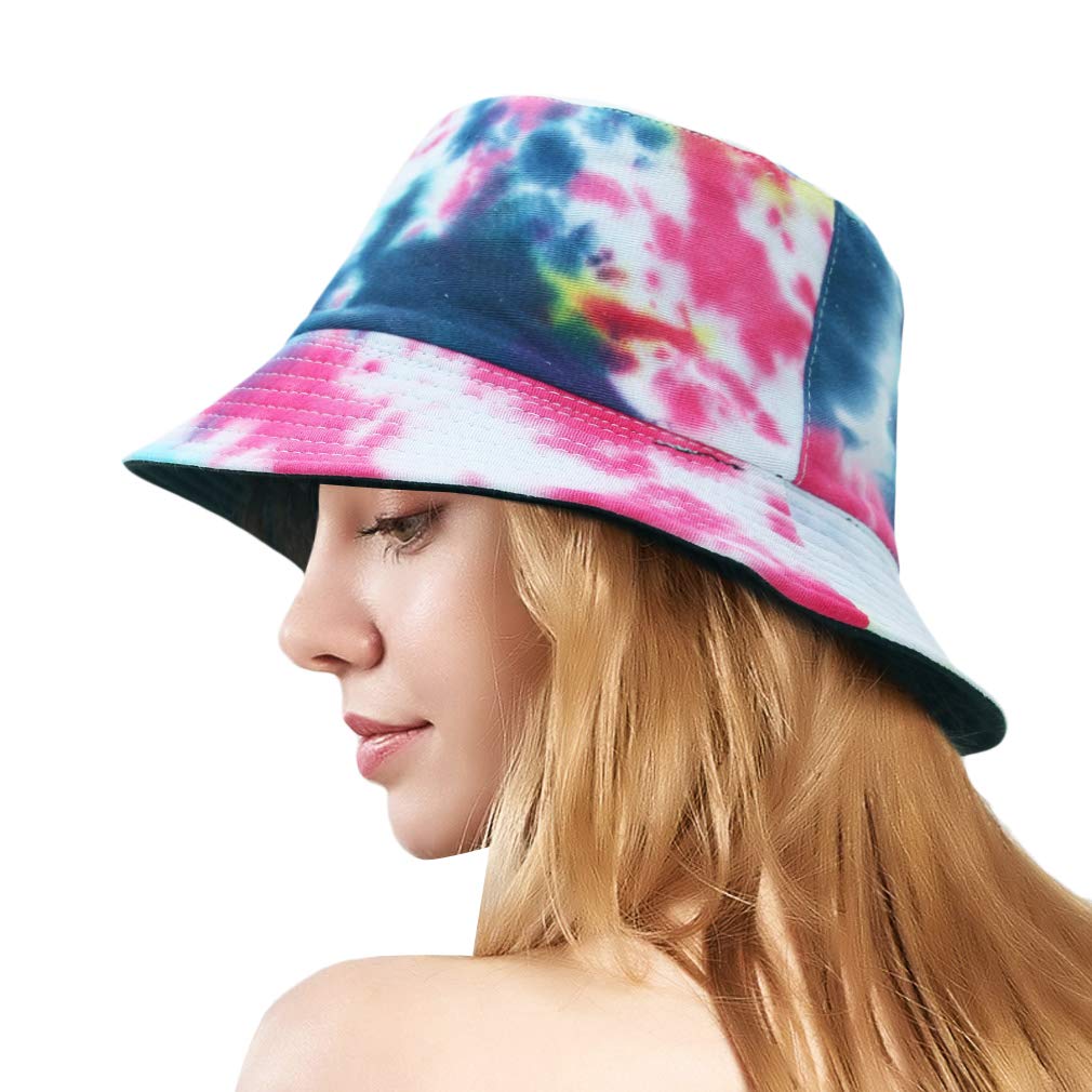 GEMVIE Sombrero de Sol Reversible y Plegable para Mujer y Hombre Playa Estilo Pescador con Doble Cara Teñido y Anudado
