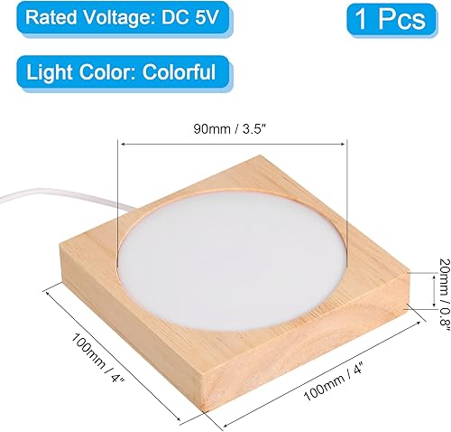 Miniatura 2 de PATIKIL Base de luz LED de madera de 4 pulgadas, base de madera cuadrada con luz LED colorida para exhibición de arte de resina de cristal 3D